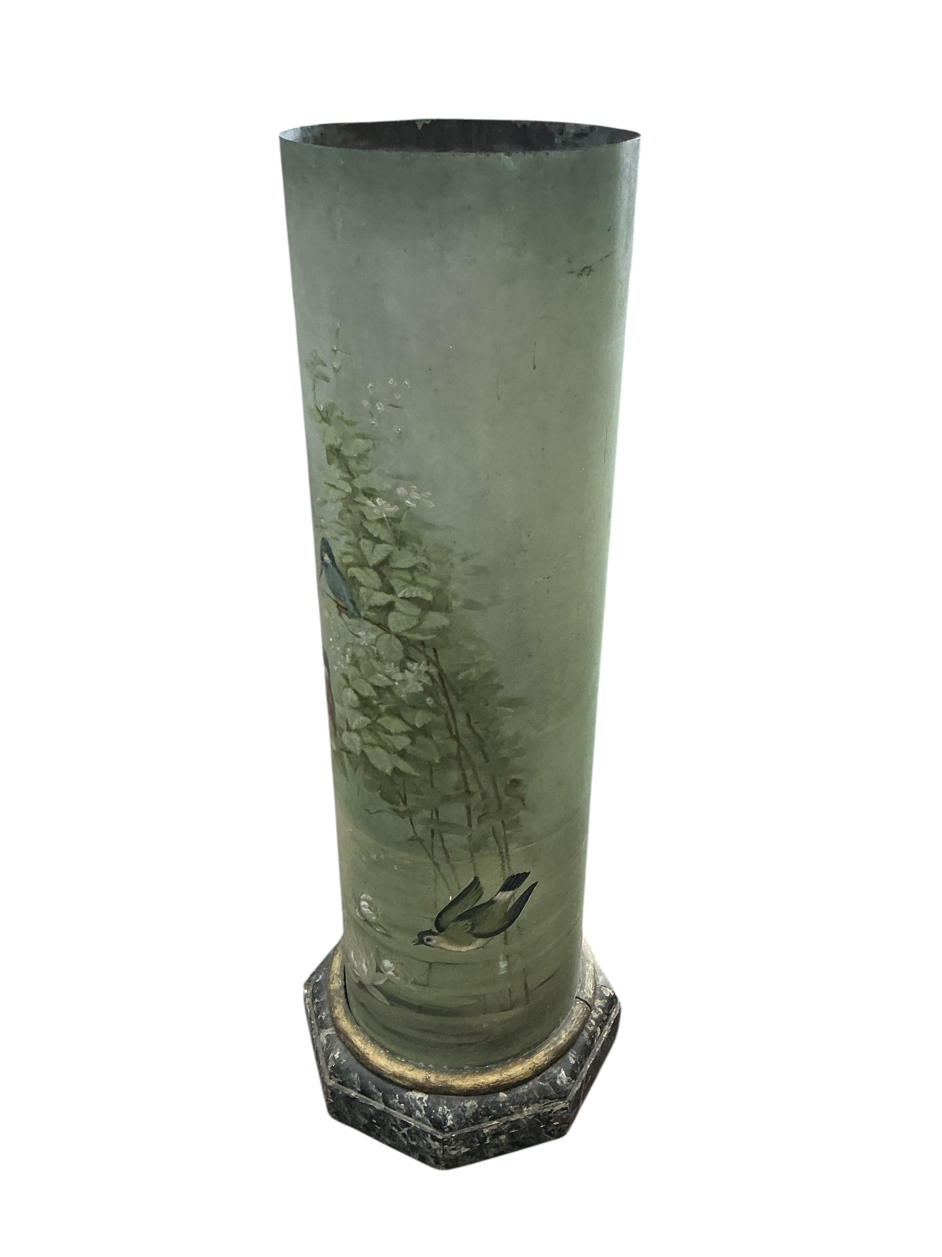 A late 19th century Aesthetic period toleware column, diameter 32cm, height 111cm
